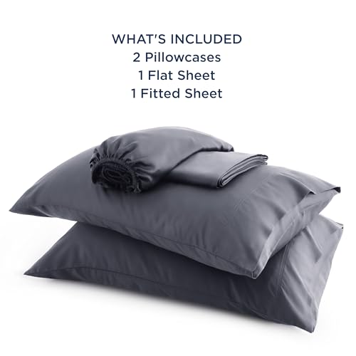 Bedsure Queen Sheet Set, Cooling Sheets for Queen Size Bed Set, Rayon Derived from Bamboo, Breathable & Soft Deep Pocket Up to 16", Hotel Luxury Silky Bedding Sheets & Pillowcases, Dark Grey