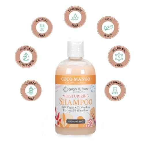 Ginger Lily Farms Botanicals Moisturizing Shampoo for All Hair Types, Coco Mango, 100% Vegan & Cruelty-Free, Coconut Mango Scent, 12 Fl Oz