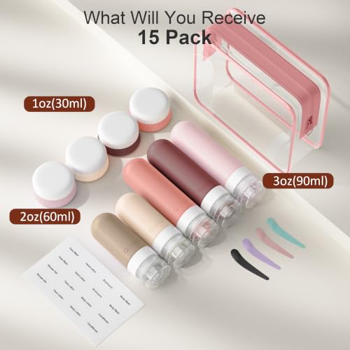 Quatish 15 Pack Travel Bottles TSA Approved Toiletries Kit