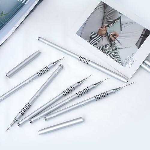 Komall 6Pcs Metallic Nail Art Liner Brushes Set - Fine Detail Drawing Pens