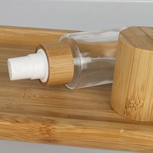 COSIDEA 6 pcs Empty 1oz / 30ml bamboo lid clear glass spray bottle with fine mist despenser head for liquid perfume toiletries, toner bottles