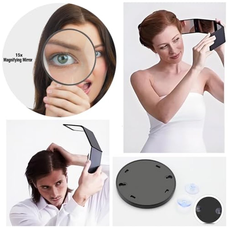 4-Way 360° Makeup Mirror + 15X Magnifying Mirror Set