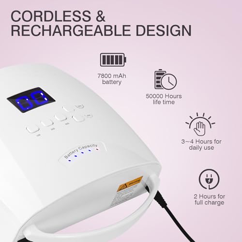 Cordless UV LED Nail Lamp, Rechargeable 66W UV Light Nail Curing Lamp for Gel Nails Acrylic Polish with Auto Sensor & 5 Timer for Home & Salon