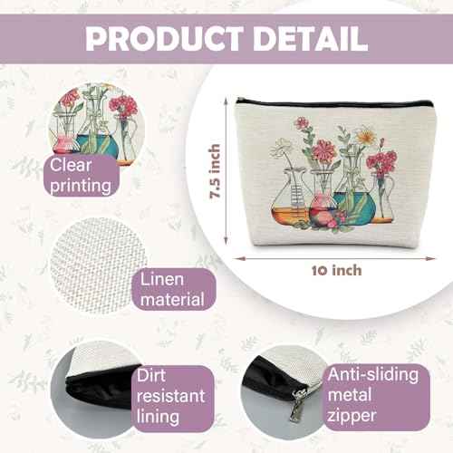 Science Teacher Gifts Makeup Bag - Floral Beakers Cosmetic Pouch