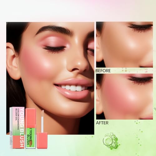 Color Changing Blush Oil, Skin's Natural PH Changing Blush for Dewy, Long-Wearing, Natural Flush, 6.5ml (01# Clear Green)