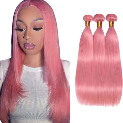 Pink Straight Human Hair Bundles - 30-34 Inch Unprocessed Brazilian Hair