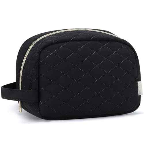 MAXTOP Black Quilted Makeup Bag Small Makeup Pouch for Women Travel Essentials Waterproof Travel Bag for Cosmetics Toiletries Accessories£¨Black£©