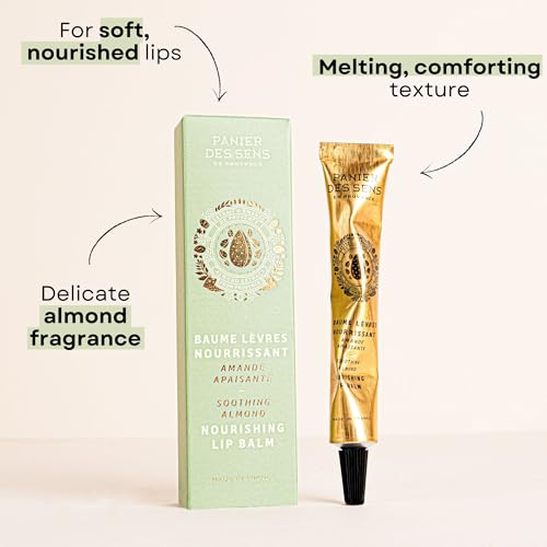 Panier des Sens - Almond Lip Balm for Women - Lip Moisturizer - Almond Extract & Almond Oil - Made in France Lip Care - 98% Natural Ingredients - Lip Balm Hydrating Nourishing for Dry Lips - 0.5 Fl oz