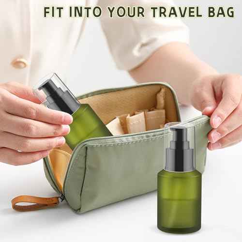6 Pcs Empty Glass Pump Bottles Refillable Cream Lotion Bottles Travel Sample Bottles Cosmetic Dispenser Bottles Containers For Lotion Cream Emulsion Essence (Green, 60ml/2oz)