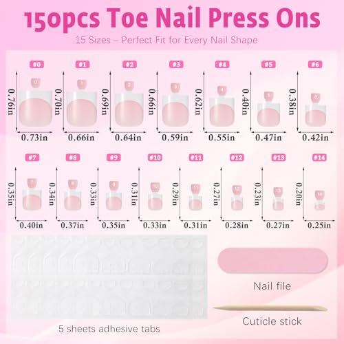 Toe Nail Press ons - 150pcs on Toenails for Women, French Tip Nails