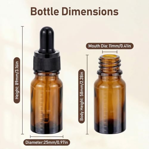 3Pk 10ml Amber Glass Dropper Bottles with Pipettes