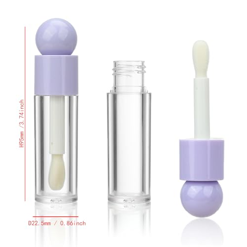 COSIDEA 16pcs 6ml 0.2oz Round Purple big doe foot wand lip gloss tubes for DIY unique lipgloss containers tubes with thick brush
