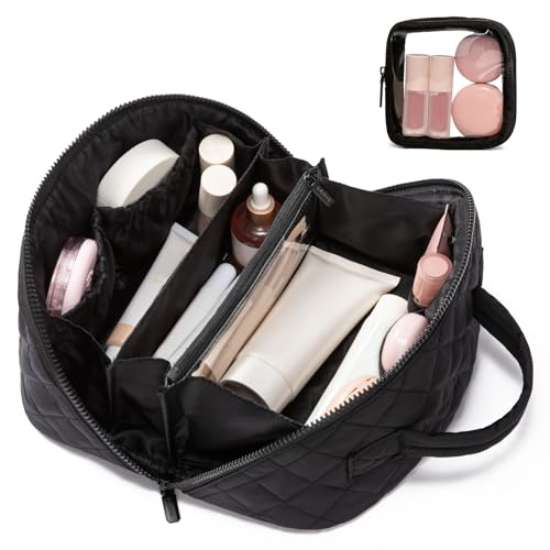LOVEVOOK Travel Makeup Bag 2-Pc Set, Waterproof Puffer Organizer