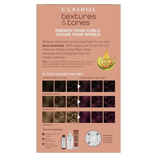 Clairol Textures & Tones Permanent Hair Dye, 4RV Berry Burgundy Hair Color, Pack of 1