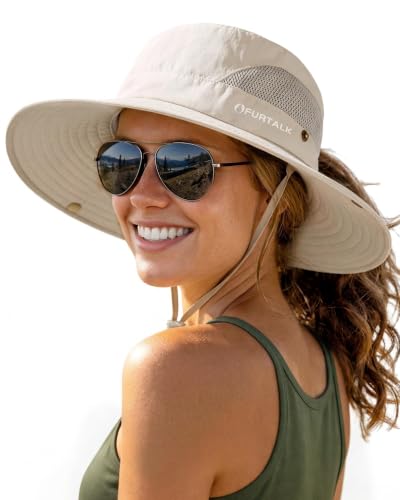 FURTALK Women's Sun Hat with Ponytail Hole UPF 50+ Wide Brim