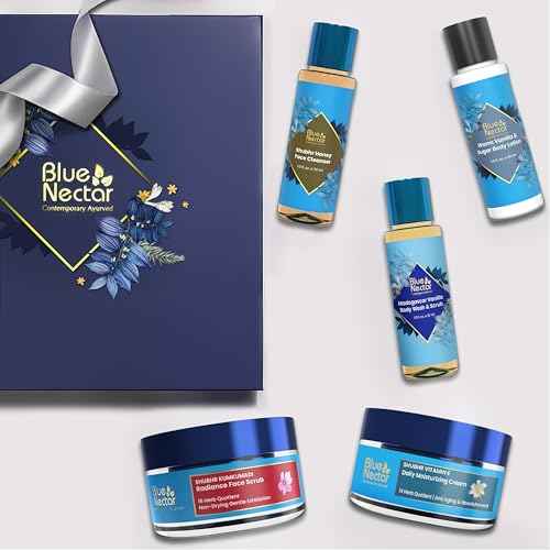 Premium Beauty Gift Set for Women & Men | Blue Nectar Face Wash, Cream, Scrub, Body Wash & Body Lotion with Herbal Ingredients | Ideal Christmas Holidays Gift for Mom, Dad, Girlfriend & Coworkers