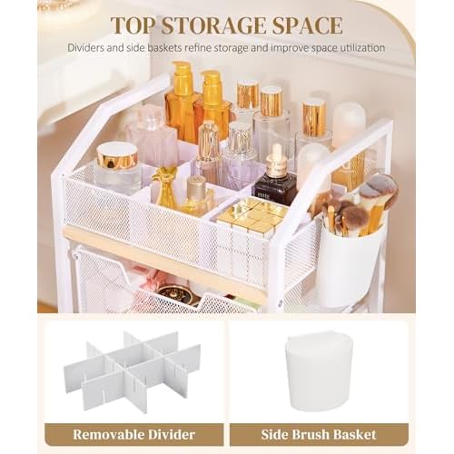 Homde Rolling Makeup Organizer with Drawers: Skincare Storage Cart with Wheels for Home Bedroom Vanity - Cosmetic Display Holder for Beauty Enthusiasts Makeup Artists