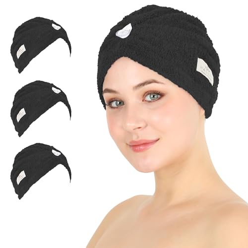 HALLEY Cotton Hair Towel Wrap - Super Absorbent Fast Drying Turbans (3 Pack)