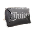 Juicy Couture Black Makeup Bag Cosmetics Organizer Travel Essentials Zip Top Wedge Shiny Patent Rhinestones