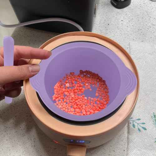 Silicone Wax Bowl and Liner Set for Hair Removal, Non-Stick Wax Pot with Spatula Sticks(purple)