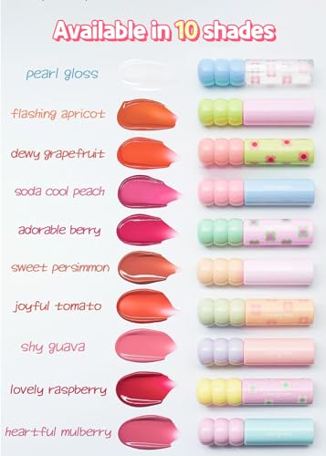 COLORGRAM Fruity Glass Tint 03 Soda Cool Peach | Glossy Dewy Lip Gloss, Highly Pigmented Peach, Pink Shade with Glowing effect, Buildable & Blendable 0.11 Oz.