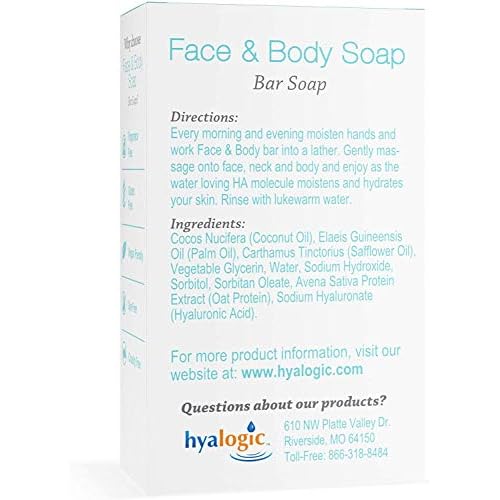 Hyalogic Face & Body Cleansing Bar Soap 4oz (Pack of 2) Hydrating Hyaluronic Acid Cleanser - Fragrance Free, Non-Irritating, Vegan Friendly HA