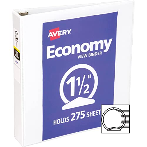 Avery Economy View 3 Ring Binder, 1.5" Round Rings, 1 White Binder (05726)