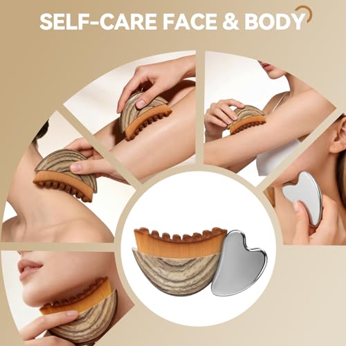 EULOGIST 2-Piece Facial Lymphatic Drainage Brush & Stainless Steel Gua Sha Set for Face & Neck