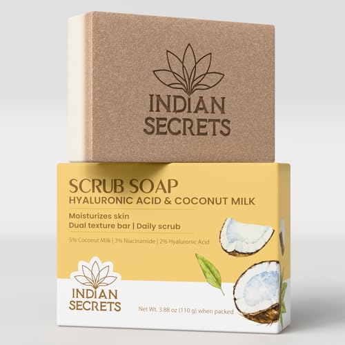 Scrub Soap with Hyaluronic Acid & Coconut Milk ? Moisturizing Body Soap for Soft Skin ? Enriched with Niacinamide, Hyaluronic Acid, Coconut Milk 110 g (Pack of 1)