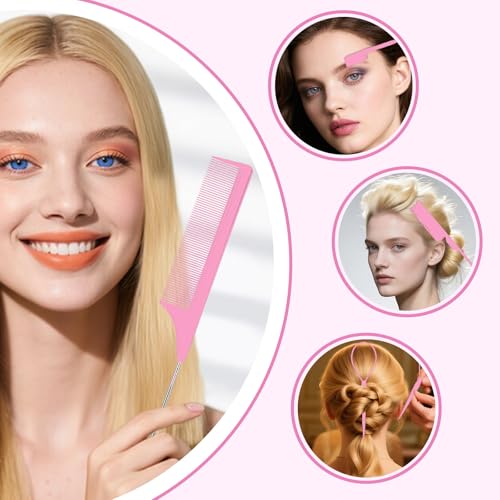 5-Piece Pink Hair Comb Set for Kids - Smoothing & Teasing Brushes