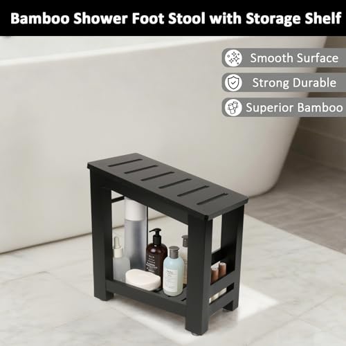 Bamboo Shower Foot Rest Stool with Storage & Non-Slip