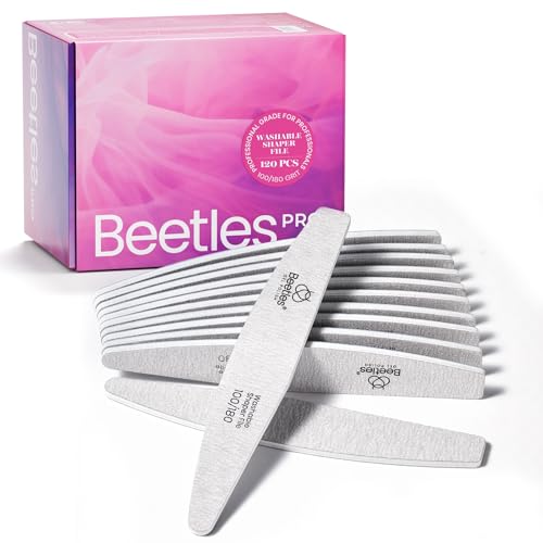 Beetles Pro 120-Pcs Nail File ? Professional 100/180 Grit Double Sided Emery Board Nail Files Washable Shaper Files for Acrylic, Gel & Natural Nails ? Salon Quality Manicure Tool