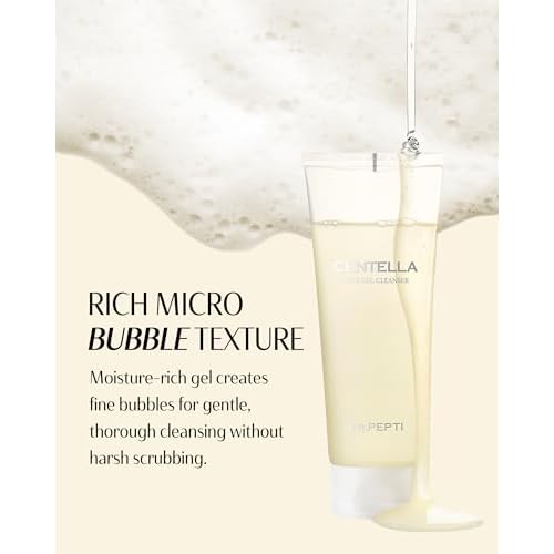 DR.PEPTI Centella Pure Gel Cleanser - Korean Face Wash Gentle Daily Cleanser for Sensitive Dry Skin with Salicylic Acid BHA Peptides - pH Balanced Gel to Bubble Wash, 6.76 fl.oz.