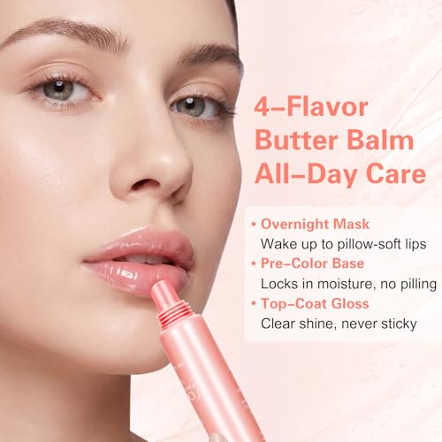 4 PCS Summer Lip Glossy Butter Balm Set, Tinted Lip Balm Long-Lasting Hydrating and Moisturizer, Glitter Lip Glossy Soften Dry Lips and Lip Care, Christmas, Birthdays Gifts for Women and Teen Girls