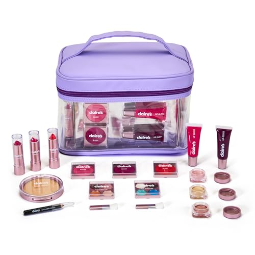 Claire's Ultimate Makeup Kit, 18-Piece Real Cosmetic Set, Makeup for Kids 8-12, Girl Toys & Beauty Activity Gift with Lip Gloss, Lipstick, Eyeshadow, Eyeliner, Blush, Highlighter & Carry Case