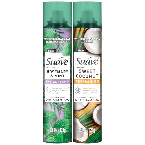 Suave Dry Shampoo Spray Variety 2-Pack ? Invigorating Rosemary & Mint, Refreshing Sweet Coconut, 4.3 Oz Ea