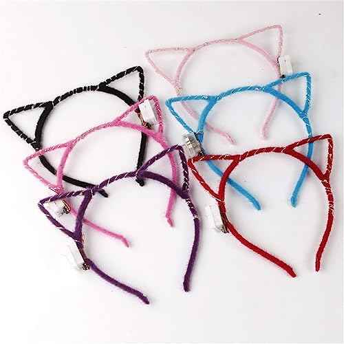 REQO 10 Pieces Cat Ears Headbands Set,LED Cute Cat Light Up Head Accessories,Glowing Girls Headdress Party Supplies For Night Clubs, Raves, Concert Party,Christmas,Halloween,Adults,Kids (10pcs-A)