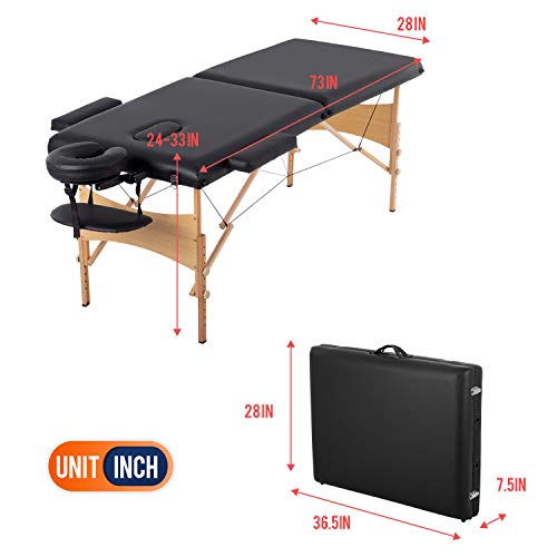 BestMassage Portable Folding Massage Bed - 28-Inch Wide, Black, 2 Folding, Height Adjustable, Lightweight Spa Table