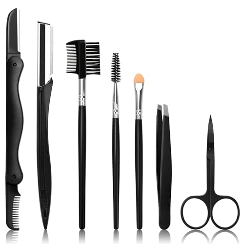 7 in 1 Eyebrow Razor Kit with Tweezers, Scissors & Brush