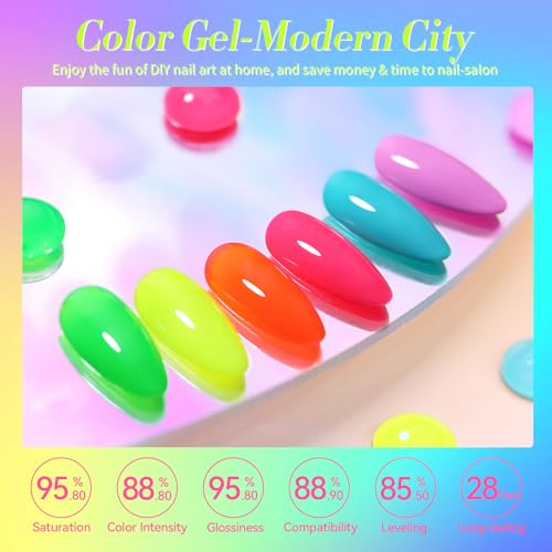 Born Pretty Neon Gel Nail Polish Set - 6 Colors Long Lasting High Shine