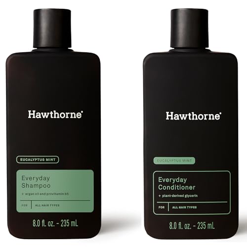 Hawthorne Men's Everyday Shampoo and Conditioner Set. For Stronger, Healthier Hair with Pure Avocado Oil and Coconut Oil. Mint and Eucalyptus Scent. Sulfate Free, Paraben Free. 8 fl. oz each.
