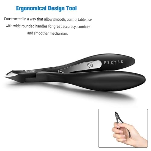 FERYES Professional Stainless Steel Cuticle Nippers - 1/2 Jaw, Black