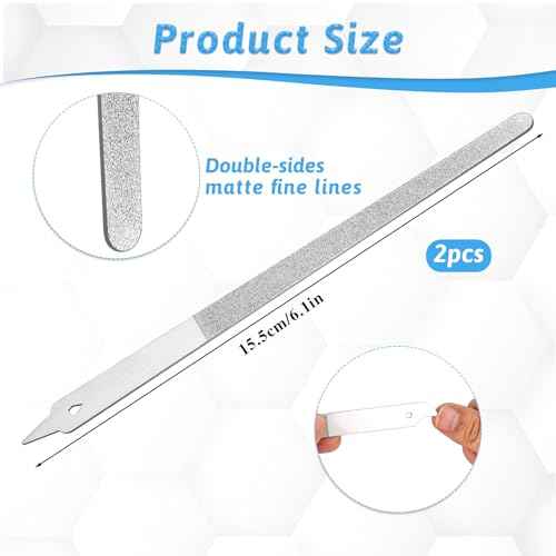 Diamond Dust Nail File Metal Nail File 6 Inch Dust Nail File Diamond Dust Nail Files for Natural Nails Stainless Steel Fingernail Files with Pointed Tip for Manicure, Pedicure(2 PCS)