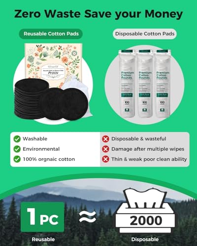 ProCIV Reusable Makeup Remover Pads, 25 Pack Bamboo Cotton
