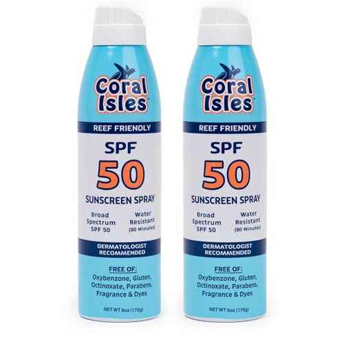Coral Isles SPF 50 Sunscreen Spray - Hawaii Compliant - Oxybenzone & Octinoxate Free - Broad Spectrum - Water Resistant, 6 Fl Oz (Pack of 2)