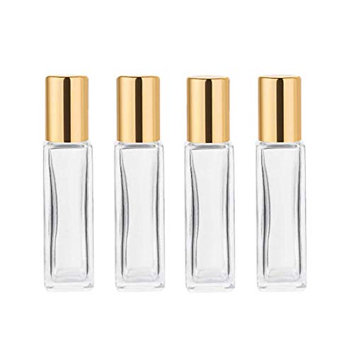 wifreo Perfume Essential Oil Bottles, Square Refillable Thick Glass Roller Bottle, 4 Pack 1/3oz 10ml
