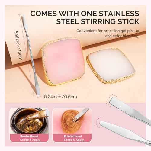 MelodySusie 2PCS Square Shape Resin Nail Art Palette Set with Stainless Steel Mixing Stick, Professional Color Mixing Board for Gel Polish, Acrylics, Pigment Blending, Salon and DIY Makeup Tool