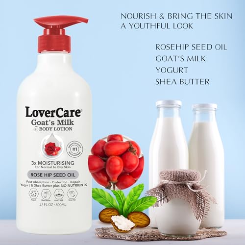 Lovercare Goat Milk Body Lotion for Dry Skin 27.05 oz (800ml) Rose Hip Seed Oil - Pack of 2¡¦