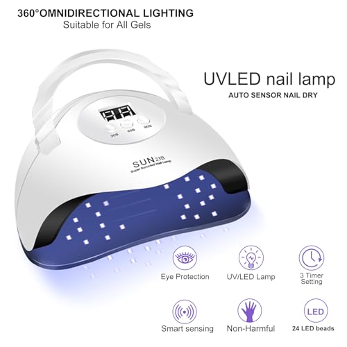 Gel Nail Polish Kit with UV LED Light Lamp & Electric Nail Drill - 25 Colors
