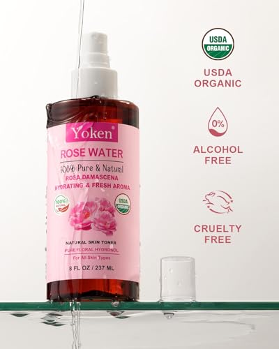 Yoken Organic Rose Water Spray 8oz - USDA Certified
